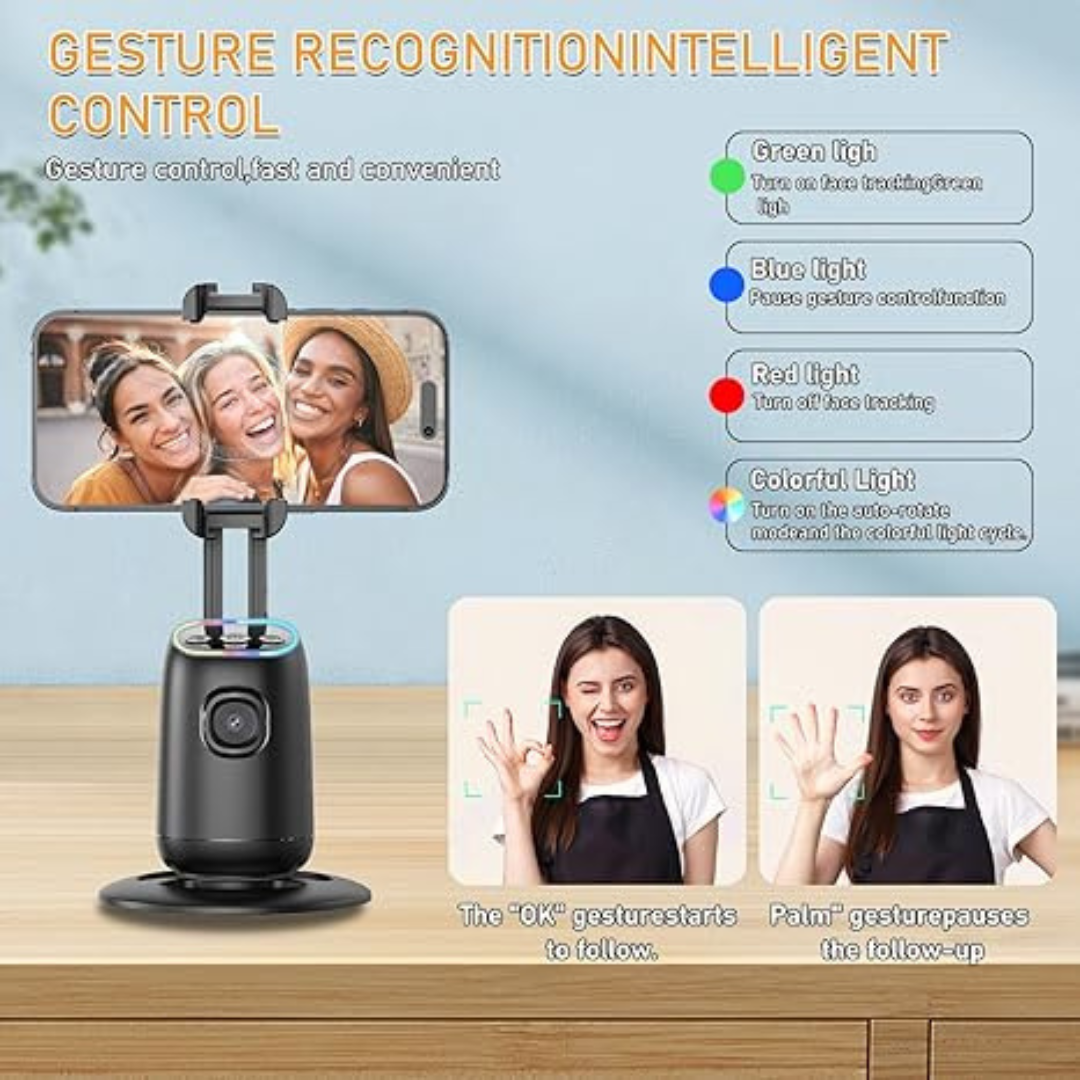 Auto Face Tracking Tripod, 360° Rotating Phone Holder, Camera Holder, Follow Your Movement, Perfect for TikTok, Facebook, YouTube, Video Recording