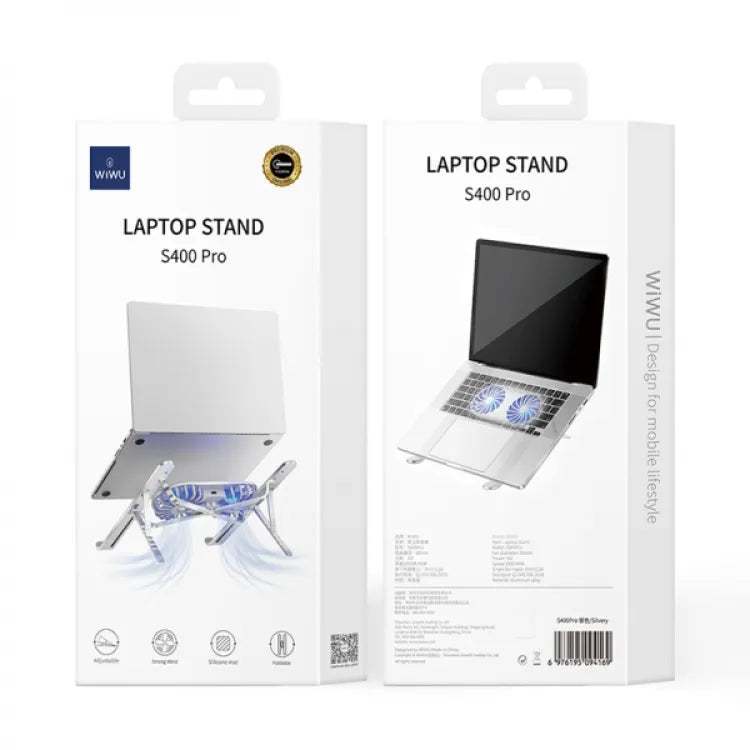 Foldable Adjustable Laptop Stand with Dual Fan Light Wiwu S400 Pro 5W 3000RPM