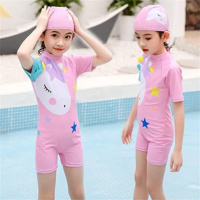 Baby & Sons Swimsuits for Kids | One Piece Children Swimwear Swimming Costumes for Girls and Boys | Boys and Girls Pool Clothes Beachwear Swimming Costume with Swim Cap (4-6 Years, Unicorn - Pink)
