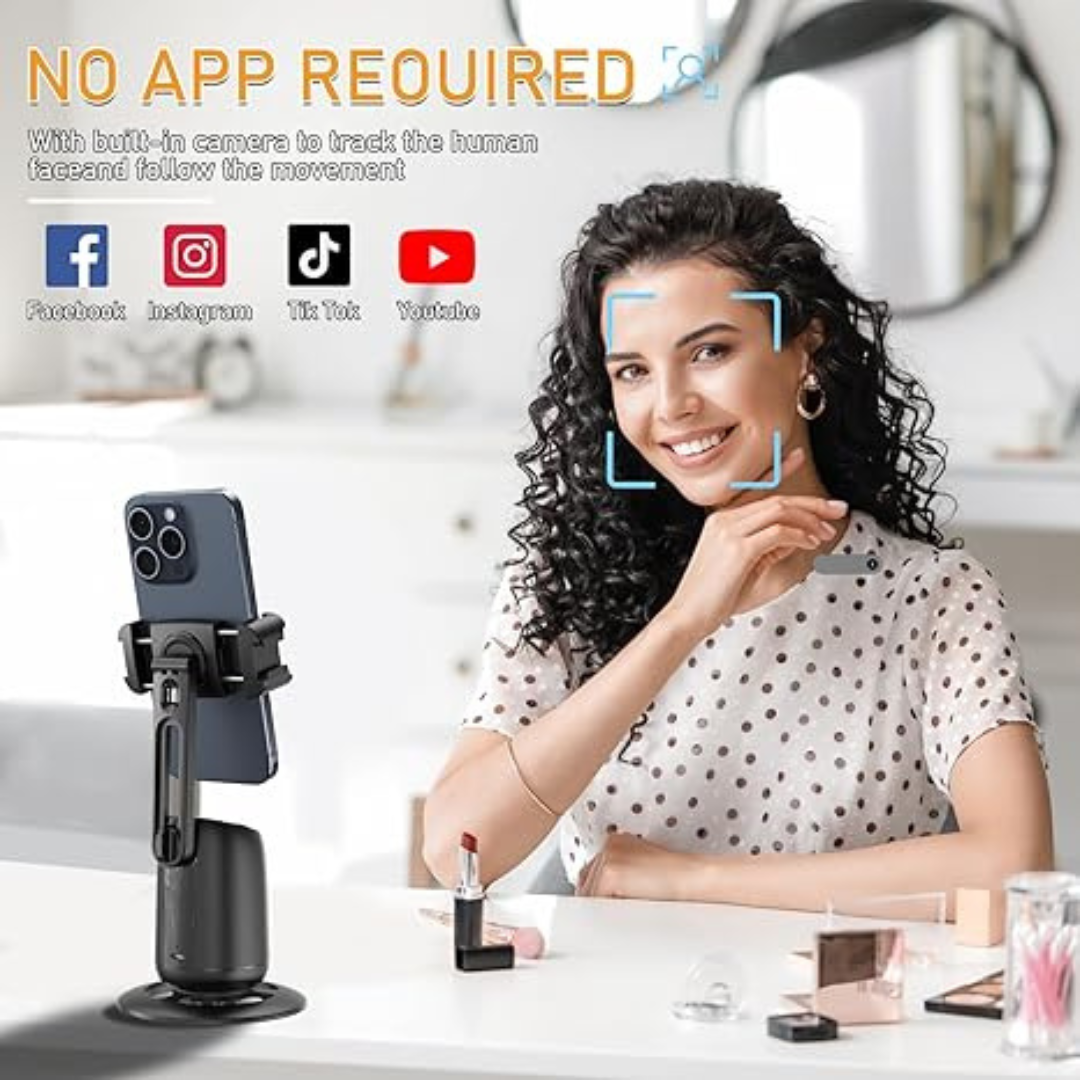 Auto Face Tracking Tripod, 360° Rotating Phone Holder, Camera Holder, Follow Your Movement, Perfect for TikTok, Facebook, YouTube, Video Recording
