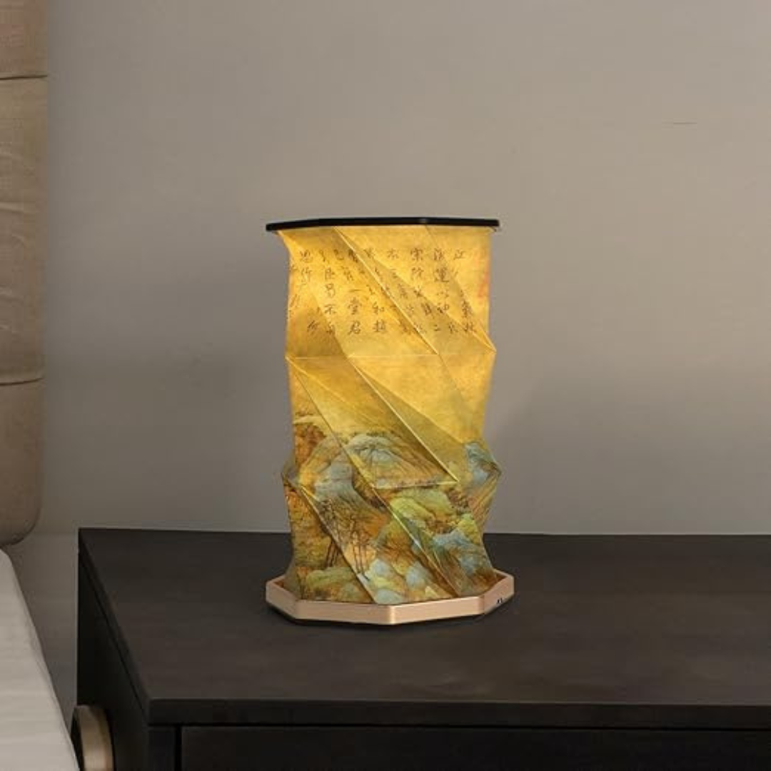 Qianly Novelty LED Paper Lantern Desk Lights Decorative Warm Lights Reading Light for Nightstand, Mountain Black
