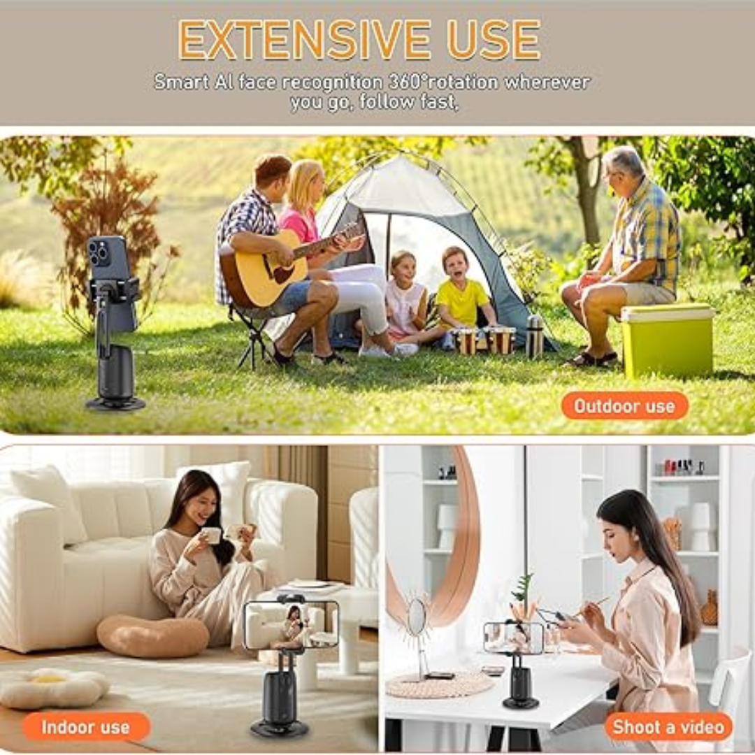 Auto Face Tracking Tripod, 360° Rotating Phone Holder, Camera Holder, Follow Your Movement, Perfect for TikTok, Facebook, YouTube, Video Recording