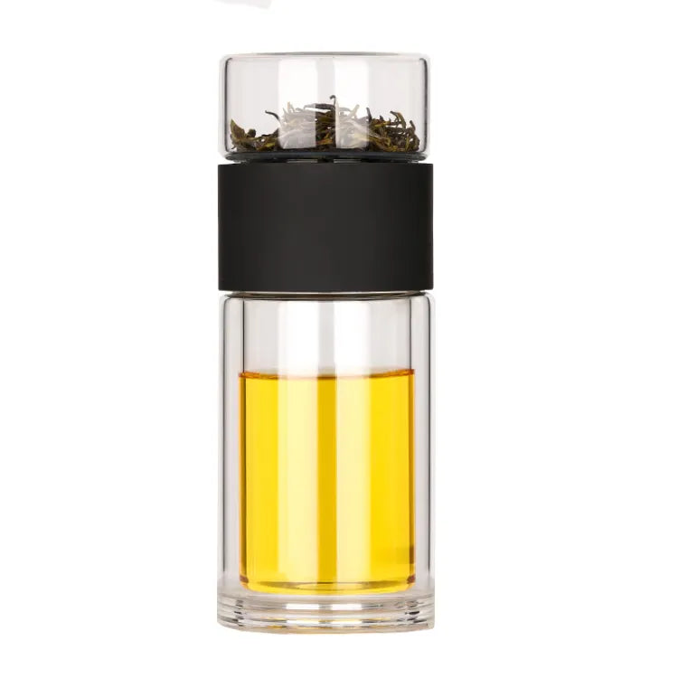 Tea and Water Separation Double Layer Glass Cup Clear Water Cup Portable Office Tea Infuser Creative Cup Printinglogo