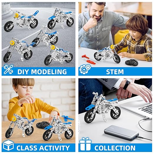 140-Piece Erector Set Motorcycle Model,Stem Building Projects Toys for Kids 8 9 10 11 12+ Year Old,Metal Building Construction Motobike Model kit, Best Birthday Gift for Motorcycle Model Fans