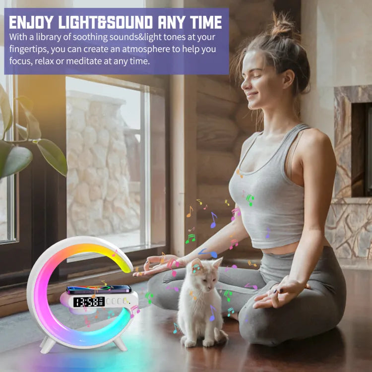 G500 G Shaped Lamp - Bluetooth Speaker For PC & Mobile - 15W Wireless Charger - Digital Alarm Clock - Mini Portable Speaker - Lamp For Bedroom Side Table & Study Table - Night Light - Show Piece For Room Decoration