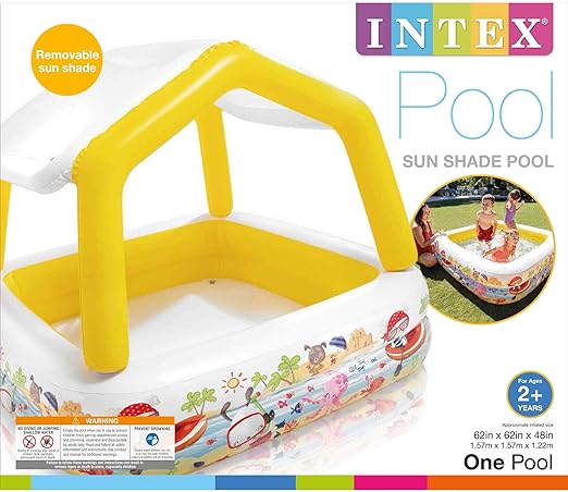 Sun Shade Inflatable Pool, 62" X 62" X 48", for Ages 2+