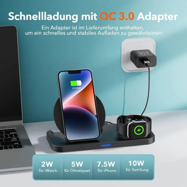 3 in 1 Fast Wireless Charger QI Inductive Charging Station, Fast Wireless Charger with Fast Adapter, Compatible with iPhone 13/12 Pro Max/12 Mini/11/X, Apple Watch, AirPods Pro, Samsung S21 Ultra/S20