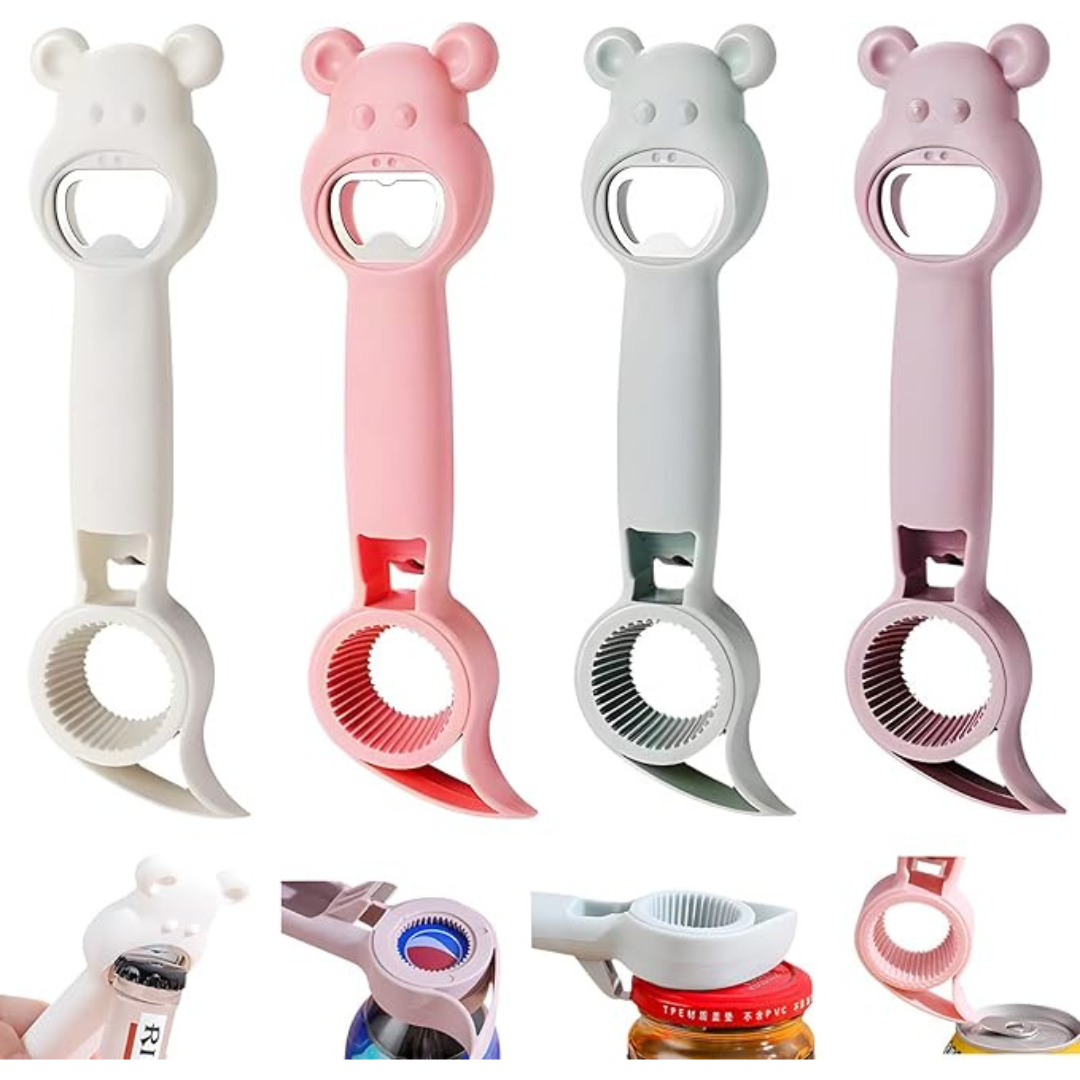 4 in 1 Bottle Opener, 4 Pcs Multifunction Jar Can Beer Bottle Opener, Cute Bear Bottle Opener,Cute Bear Bottle Opener Novelty Kitchen Tools (4 Pcs)