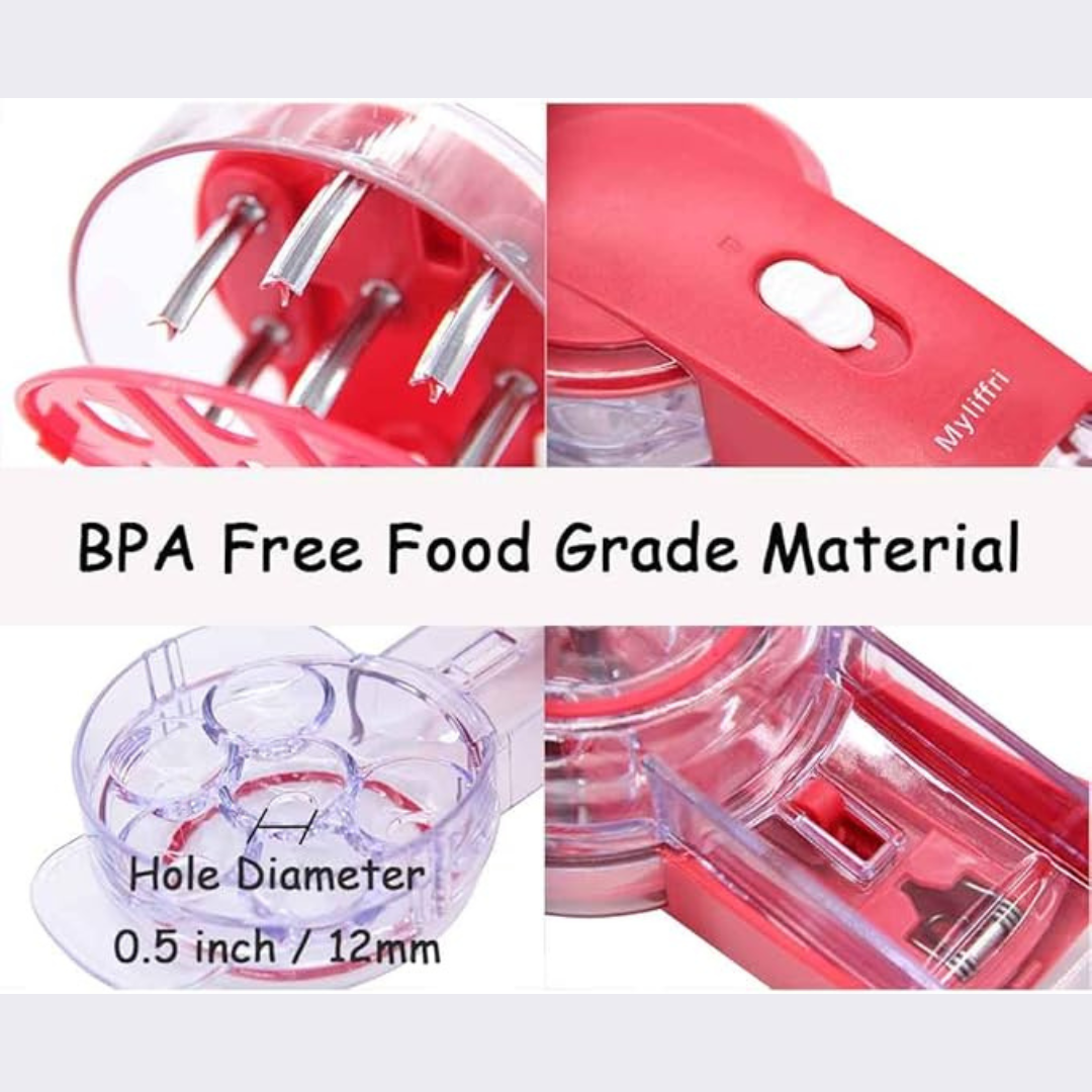 Cherry Pitter - 6 Cherries, Professional Cherry Stone Remover With Pits And Juice Container By Myliffri Fruit Tools For Making Cherry Pie And Jam, Red Color