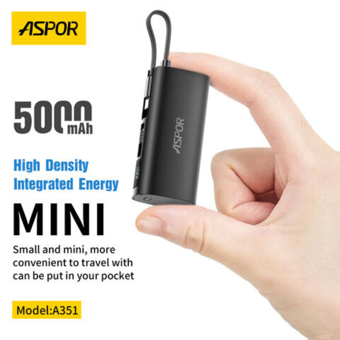 aspor A351 2in1 Iphone & Type-C Flexible Portable Mini 5000mah Power Bank