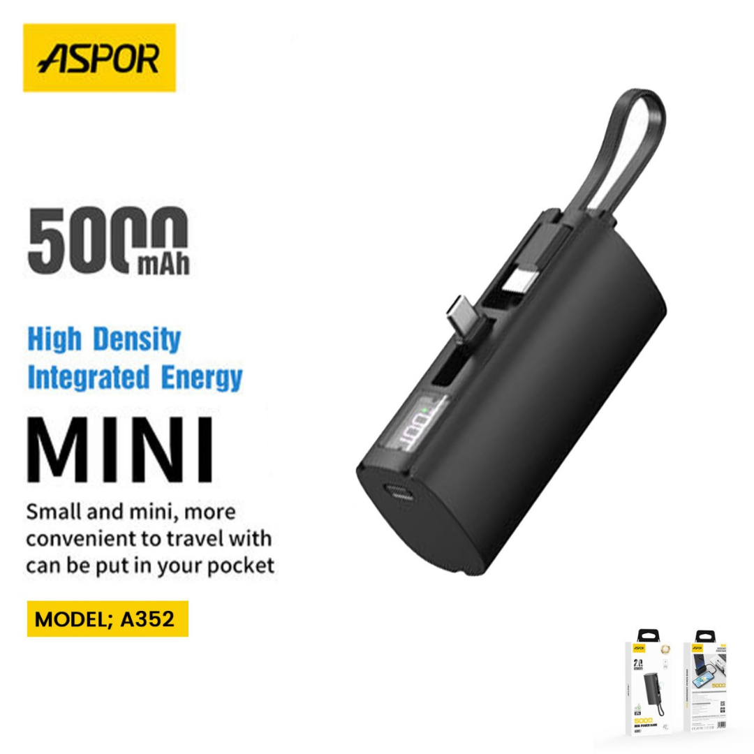 aspor A351 2in1 Iphone & Type-C Flexible Portable Mini 5000mah Power Bank