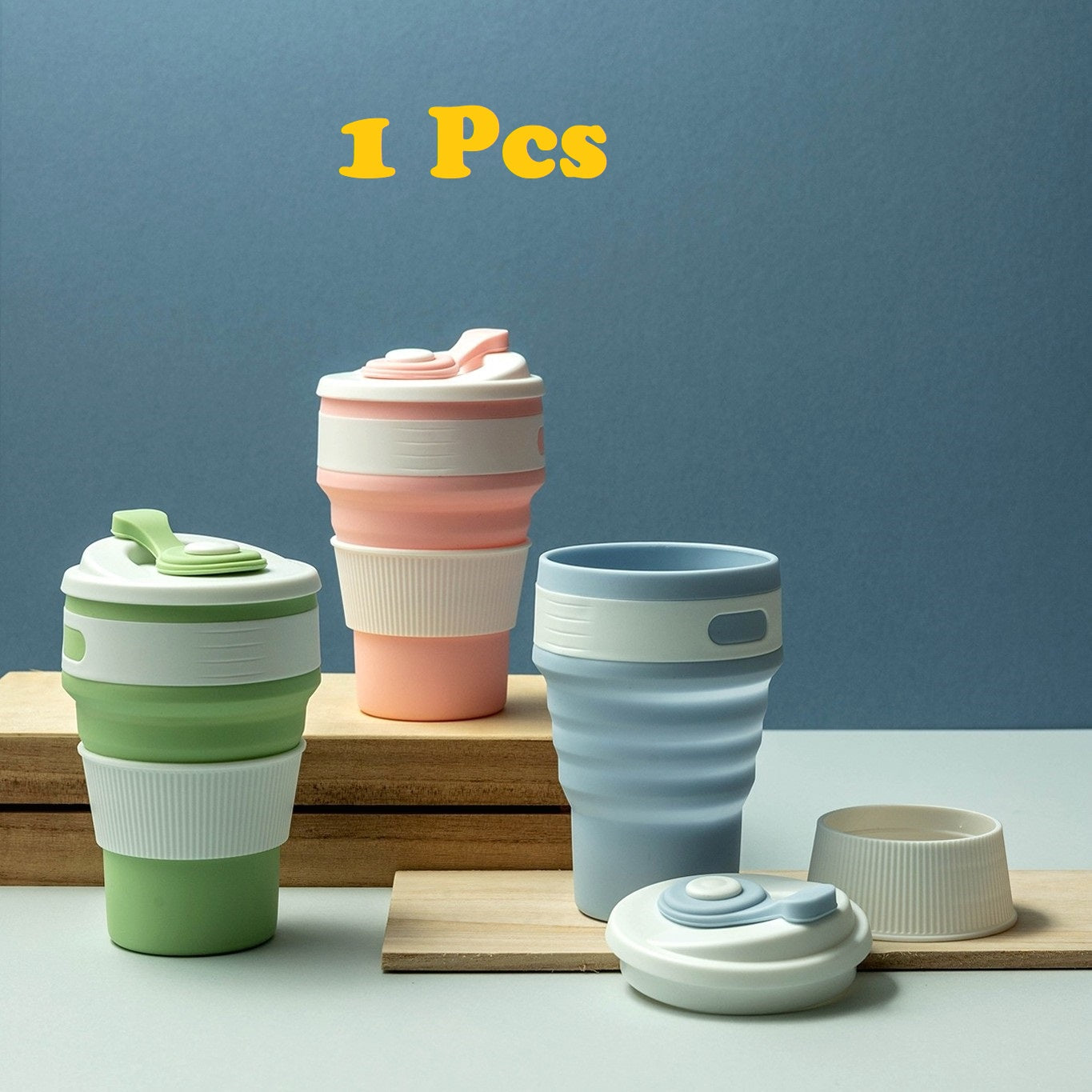 Stylish Collapsible Coffee Cup Silicone with Lid - Multicolor