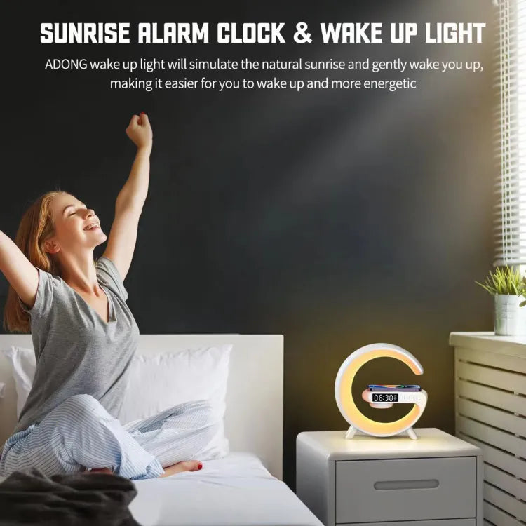 G500 G Shaped Lamp - Bluetooth Speaker For PC & Mobile - 15W Wireless Charger - Digital Alarm Clock - Mini Portable Speaker - Lamp For Bedroom Side Table & Study Table - Night Light - Show Piece For Room Decoration