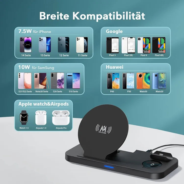 3 in 1 Fast Wireless Charger QI Inductive Charging Station, Fast Wireless Charger with Fast Adapter, Compatible with iPhone 13/12 Pro Max/12 Mini/11/X, Apple Watch, AirPods Pro, Samsung S21 Ultra/S20