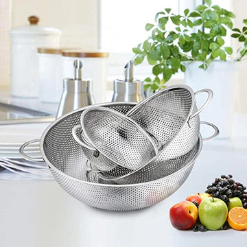 Stainless Steel Kitchen Fruit Vegetable Washing Basket, Steel Washing Filter Strainer, Micro Perforated Colander Draining, Handheld Spider Strainer