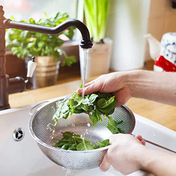 Stainless Steel Kitchen Fruit Vegetable Washing Basket, Steel Washing Filter Strainer, Micro Perforated Colander Draining, Handheld Spider Strainer
