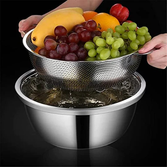 Stainless Steel Kitchen Fruit Vegetable Washing Basket, Steel Washing Filter Strainer, Micro Perforated Colander Draining, Handheld Spider Strainer