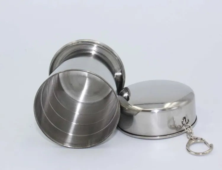 Stainless Steel Portable Camping Folding Collapsible Cup Metal elescopic Keychain 75ml