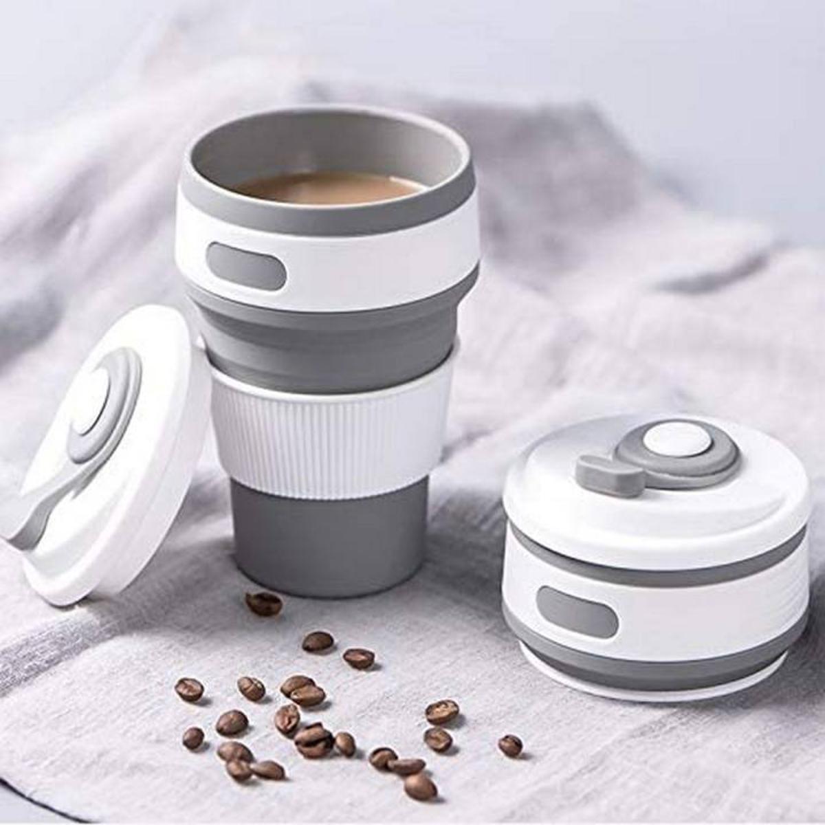 Stylish Collapsible Coffee Cup Silicone with Lid - Multicolor