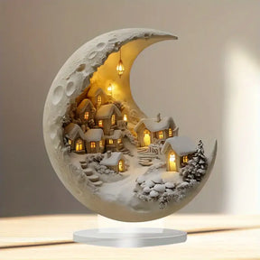 Bohemian Style Acrylic Moon Phase Snow Scene