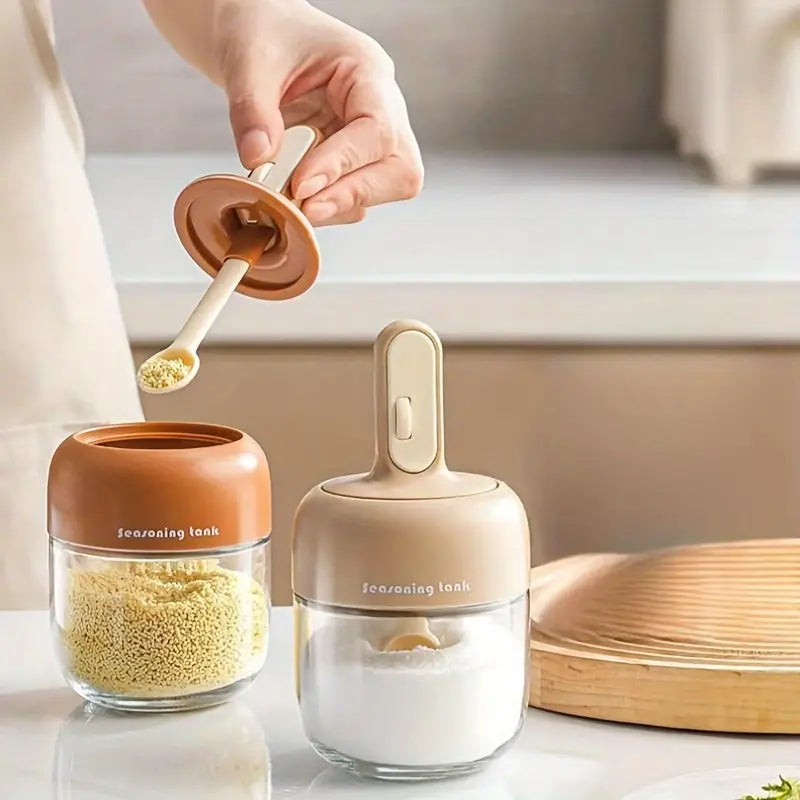 Leak-proof Spice Jar Large Spice Jar with Collapsible Spoon Cover Moisture-proof Design for Convenient Cleaning Sealed Seasoning Storage Spice Jar with Large Diameter