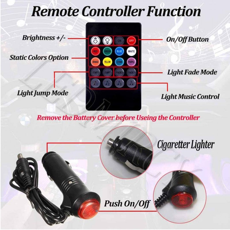 Car Atmosphere Ambient Multi Color Light With Remote For Interior