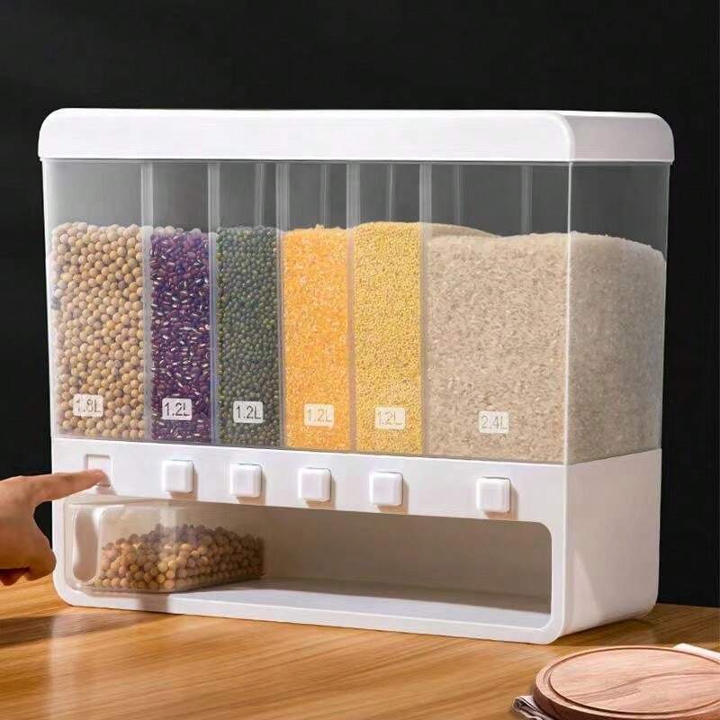 Grain Container Dry Food Dispenser Grain Storage Jar (Color : White, Size : 6 grids)