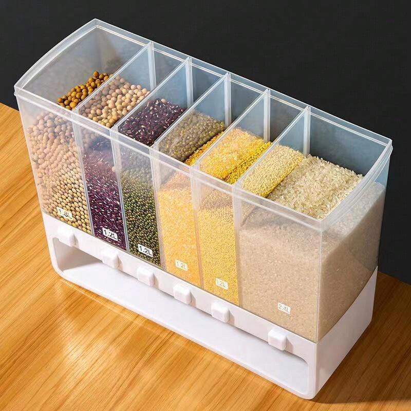 Grain Container Dry Food Dispenser Grain Storage Jar (Color : White, Size : 6 grids)