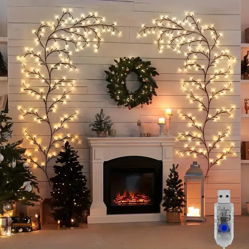 USB-Powered Willow Branch LED Wall Lights with Warm White Globe String Lights - Elegant Indoor Decor for Living Room, Bedroom, Weddings, Parties, and Holiday Celebrations, Lights for Living Room