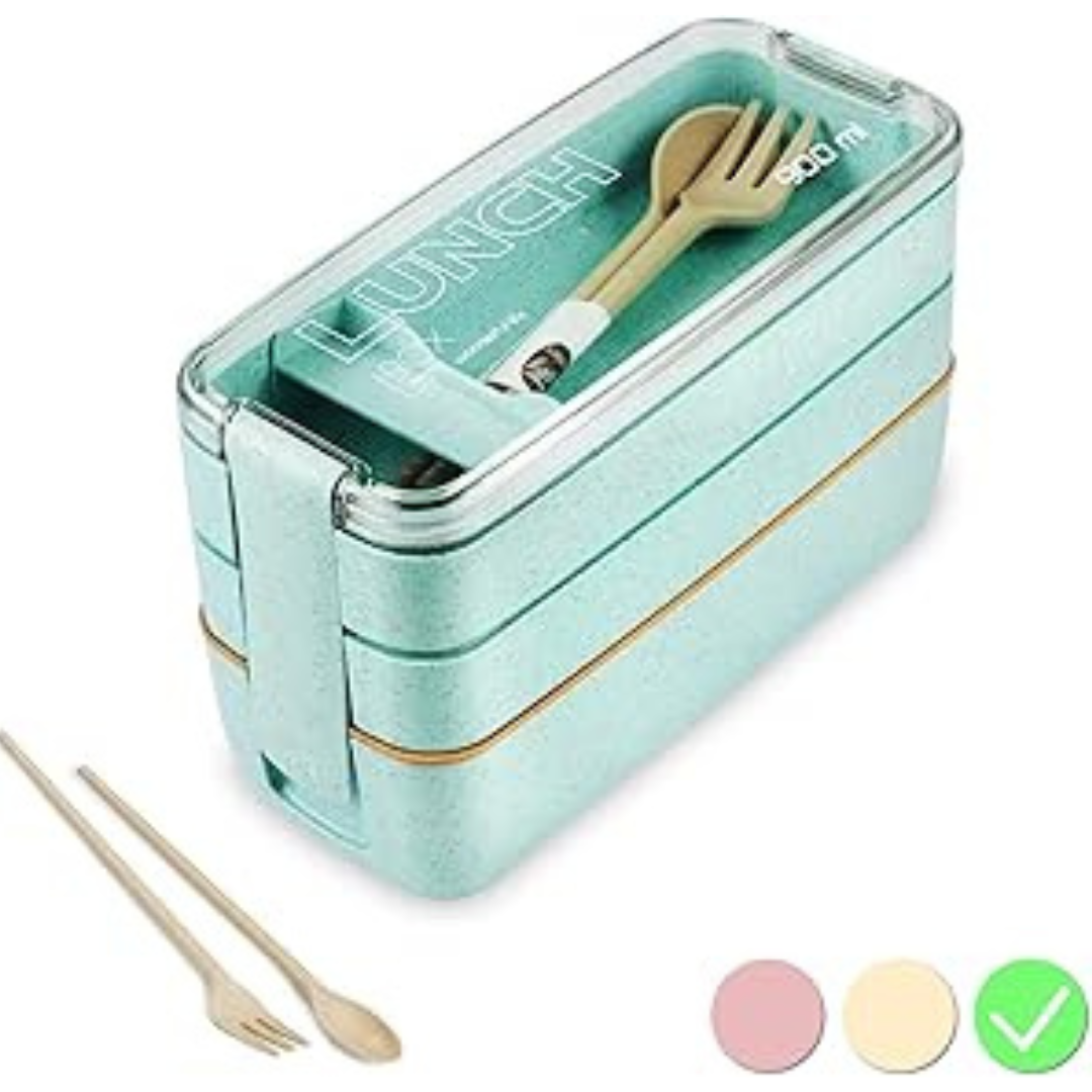 Bento Box Japanese Lunch Box with Dividers 900 ml - Leakproof Eco lunchbox for Kids and Adults - BPA FREE (Green)