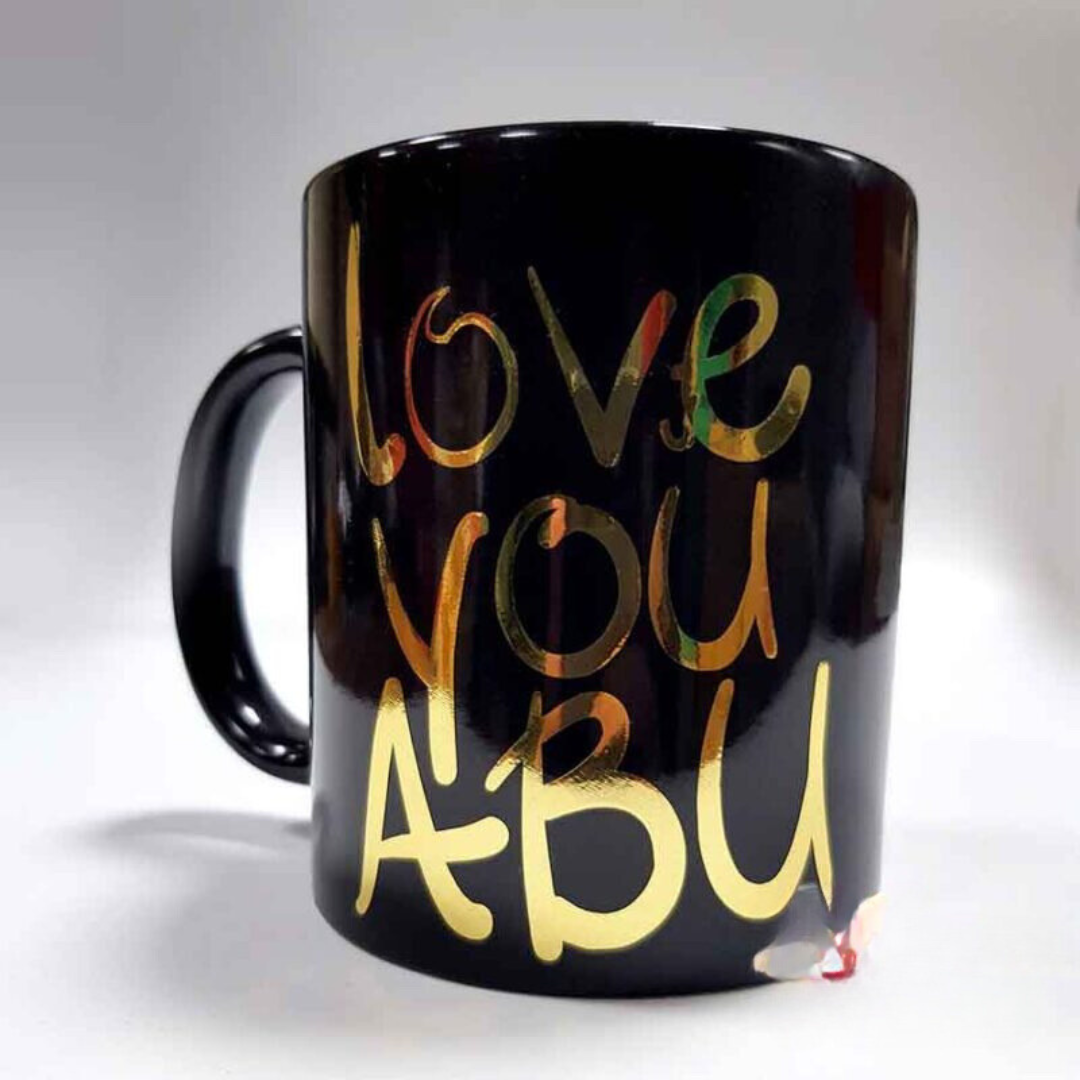 Gold Name Printed Black Mug