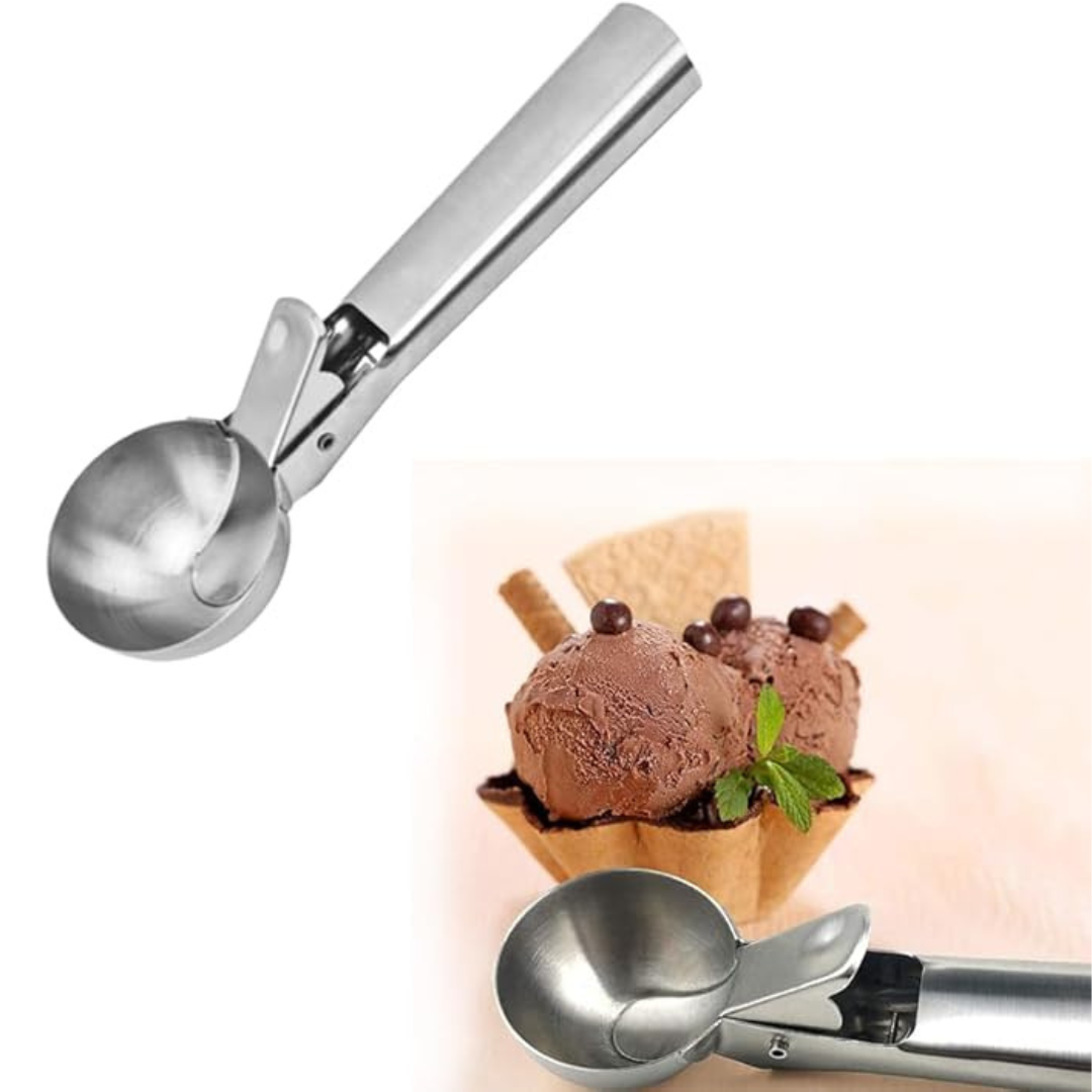 Ice cream scoop made of stainless steel - accurate portioning of ice cream, biscuits & Co. with ice ball and biscuits portioner, ice cream spoon and ice cream scoop.Length: 18.4 cm, width: 4.8