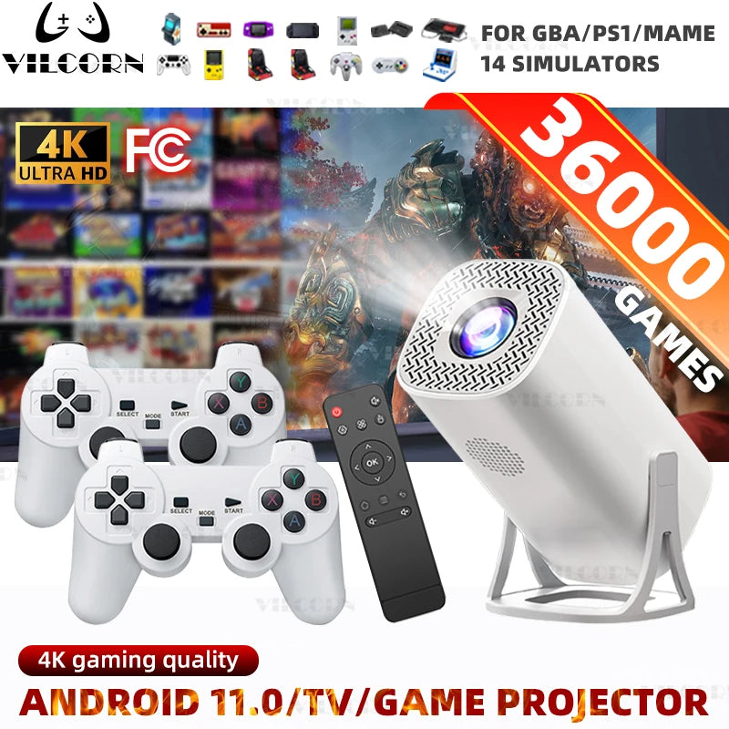 Android 11 Gaming Projector Home Theater Senima Wireless Gaming Controller Dual WiFi 1280*720p for Miracast/youtube/disney+