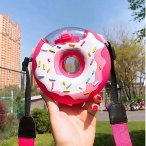 Creative Donut Water Bottle With Straw Cartoon Cute Doughnut Kettle