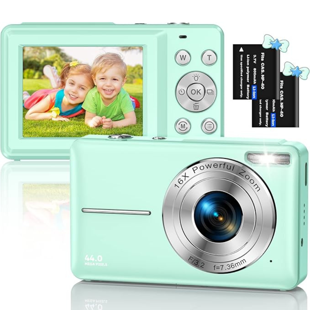 Digital Camera, HD 1080P 44MP Photo Camera, Compact Camera, Mini Digital Cameras, Rechargeable Digital Camera with 16X Digital Zoom for Children, Adults, Girls, Boys, Beginners (Green)