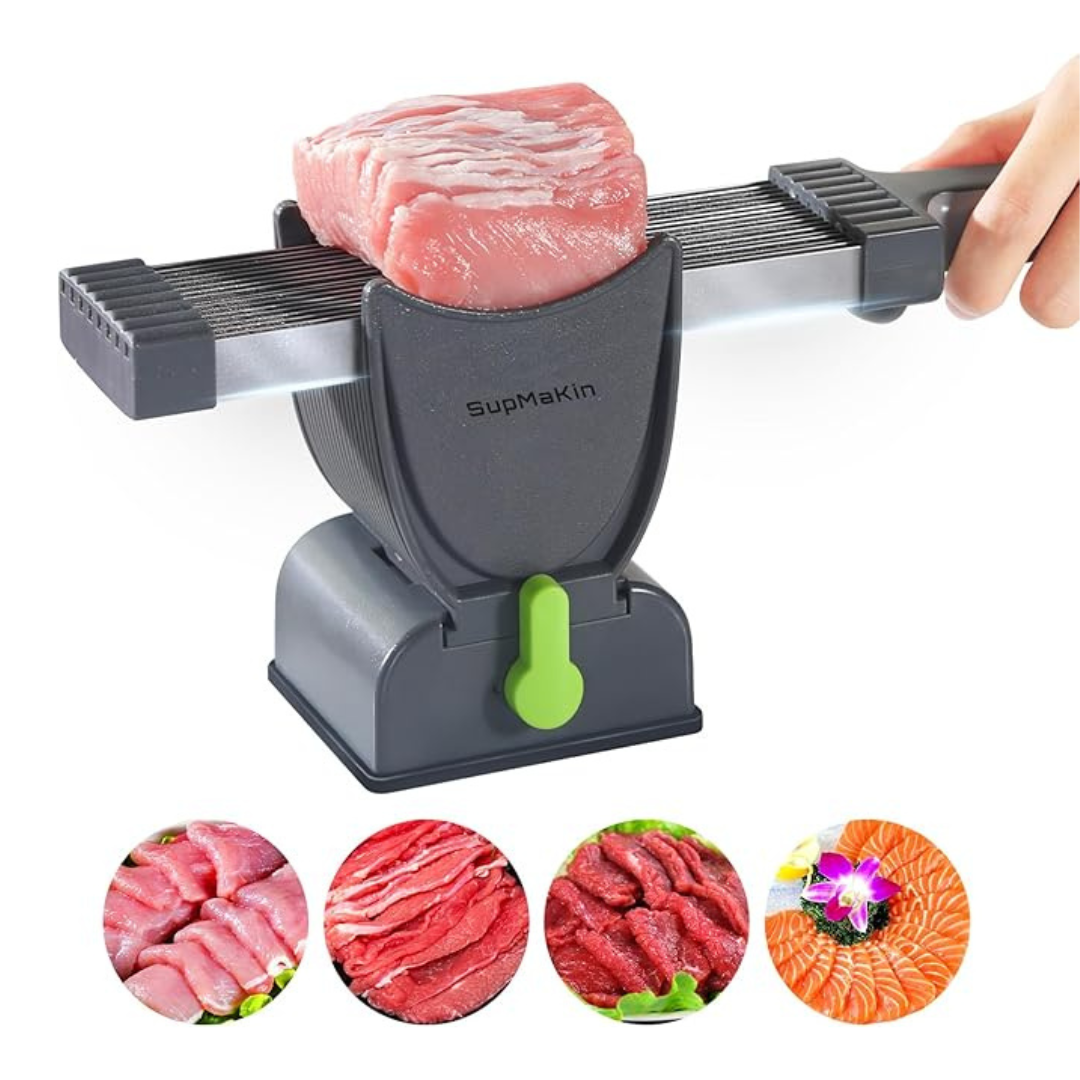 Meat Slicer for Fresh Raw Meat, Thickness Adjustable 2 or 4 mm, 17 IN 1 Stainless Steel Cleaver Kitchen Knife, Manual Meat Cutter for Beef Pork Salmon, Not Suit for Frozen or Deil Meat