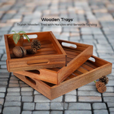 Large Wooden Serving Tray with Handles, Serving Board, Cheese Platter | Wooden Catchall Tray | Rectangle Acacia Wood Tea Tray set of 3