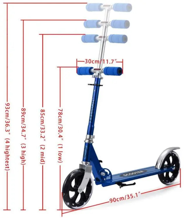 Teens Adult Foldable Adjustable Height 2-Wheel Kick Scooter Aluminum Alloy