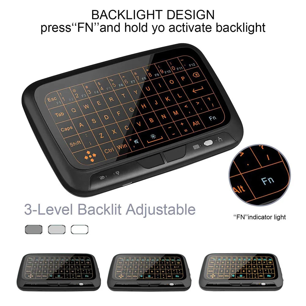 LED Mini Wireless Keyboard Backlit Full Screen Mouse Touchpad Combo Rechargeable Remote Control for PC,Android Tv Box,HTPC Orange & Green 2.4GHZ