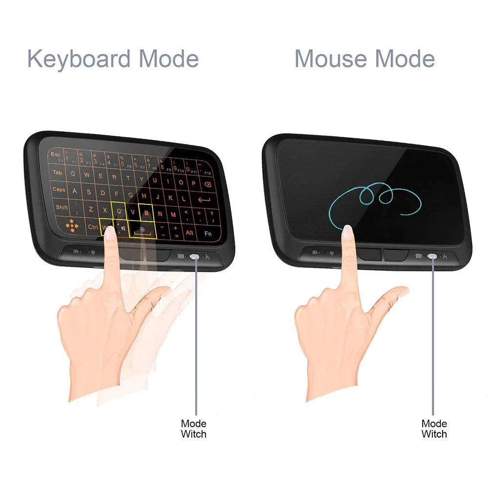 LED Mini Wireless Keyboard Backlit Full Screen Mouse Touchpad Combo Rechargeable Remote Control for PC,Android Tv Box,HTPC Orange & Green 2.4GHZ