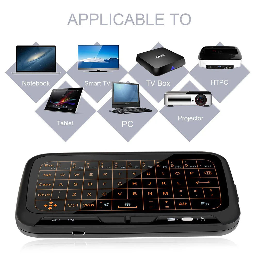 LED Mini Wireless Keyboard Backlit Full Screen Mouse Touchpad Combo Rechargeable Remote Control for PC,Android Tv Box,HTPC Orange & Green 2.4GHZ