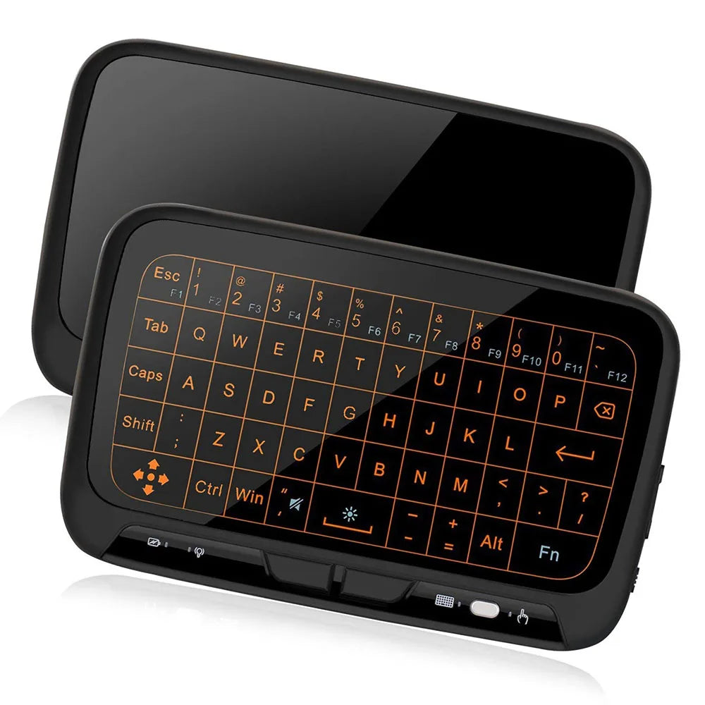 LED Mini Wireless Keyboard Backlit Full Screen Mouse Touchpad Combo Rechargeable Remote Control for PC,Android Tv Box,HTPC Orange & Green 2.4GHZ