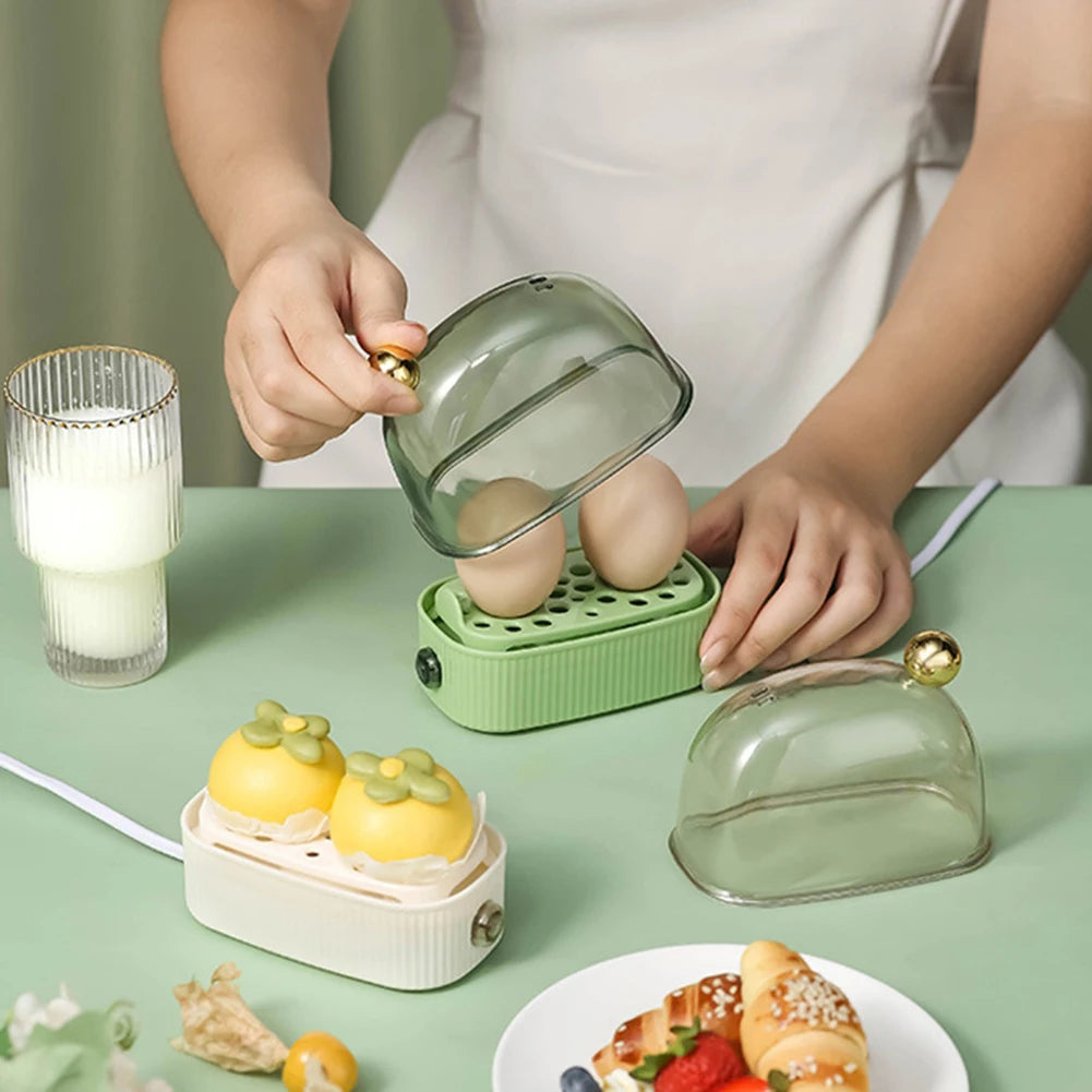 220V Egg Boiler Poacher Automatic Power Off Breakfast Egg Machine 2 Eggs Capacity Multi-function & Mini Kitchen Utensil Gift