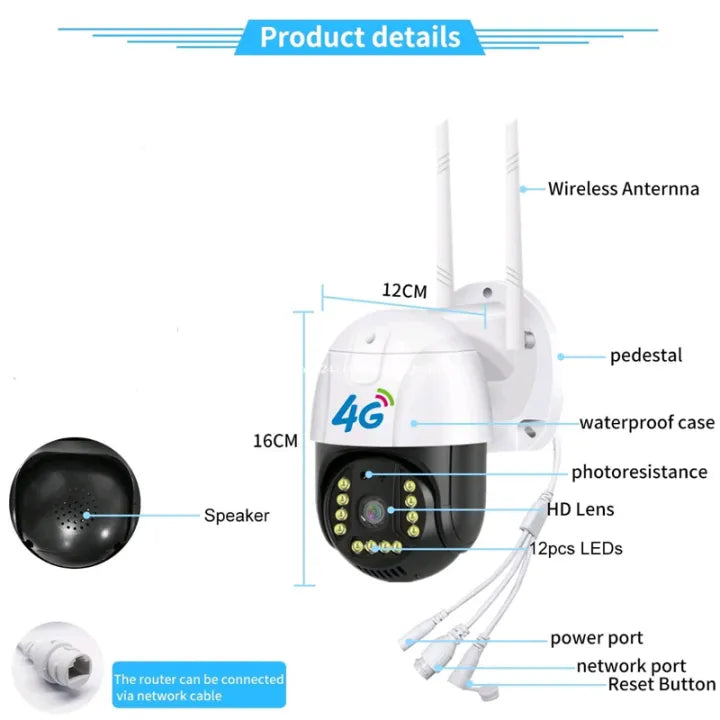 Wireless IP CCTV Surveillance Camera, Outdoor Waterproof Camera, Auto Tracking, Two-Way Audio, Baby Monitoring, WiFi Security, 4G Sim Card