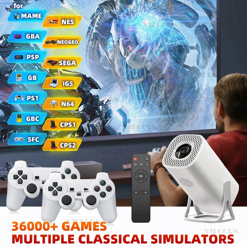 Android 11 Gaming Projector Home Theater Senima Wireless Gaming Controller Dual WiFi 1280*720p for Miracast/youtube/disney+