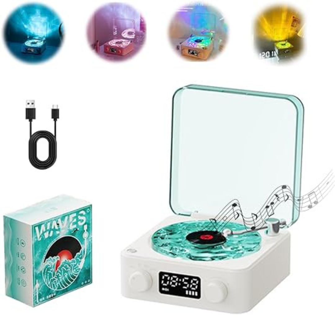 The Waves Vinyl Player, Wave Vinyl Bluetooth Speaker, Portable CD Player That Looks Like A Record Player, Record Player Style Wireless Bluetooth Speaker