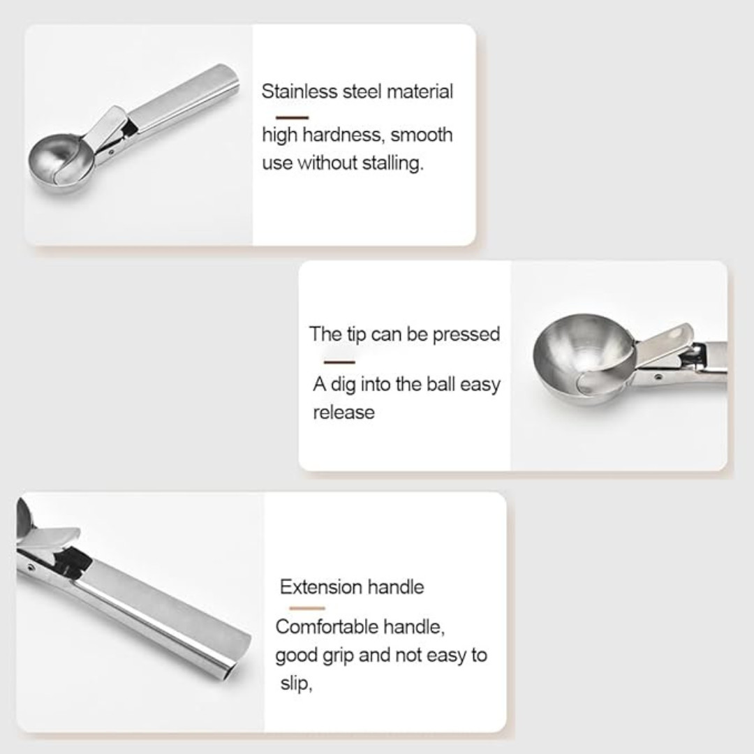 Ice cream scoop made of stainless steel - accurate portioning of ice cream, biscuits & Co. with ice ball and biscuits portioner, ice cream spoon and ice cream scoop.Length: 18.4 cm, width: 4.8