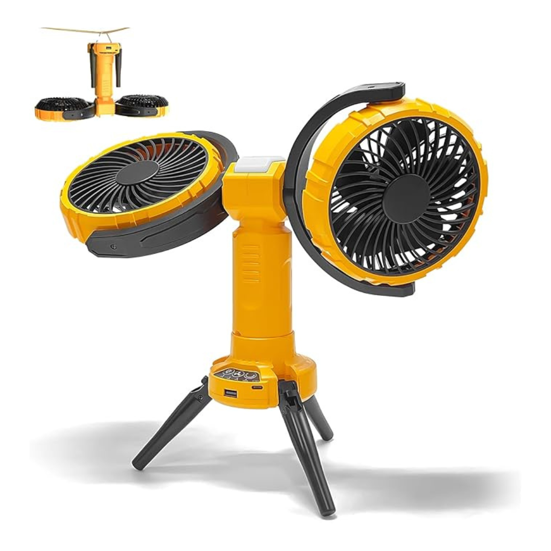 Civikyle Double Head Camping Fan with Light Rechargeable Oscillating Tent Fan Camping