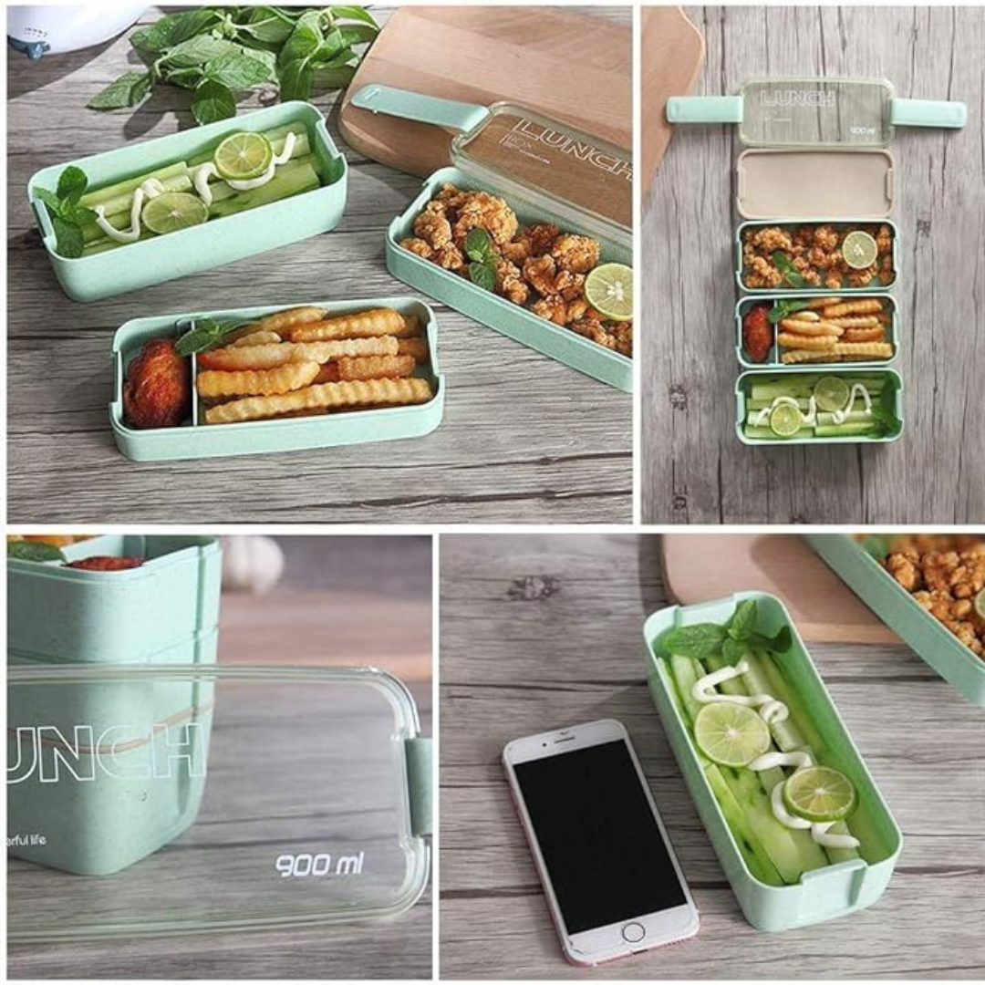 Bento Box Japanese Lunch Box with Dividers 900 ml - Leakproof Eco lunchbox for Kids and Adults - BPA FREE (Green)