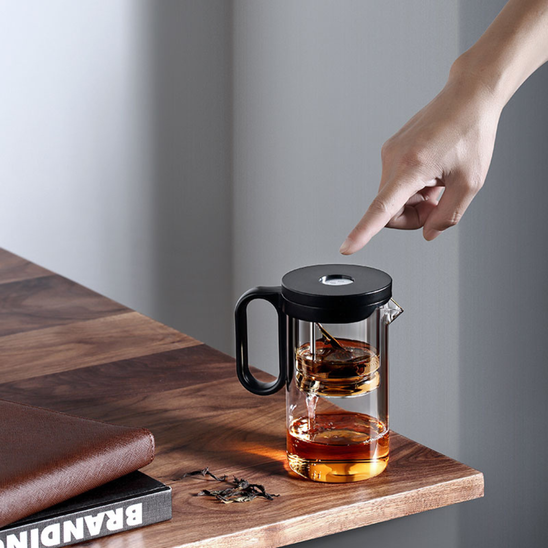 Press Stainless Steel Removable Infuser Tea Pot Magnetic System PC Lid High Borosilicate Glass Teapot With Plastic Handle